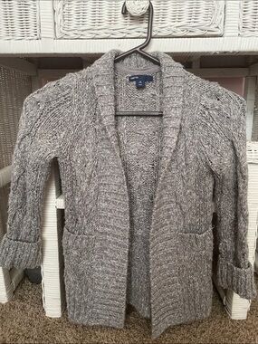 GAP Heather Gray & Navy Chunky Knit Open-Front Cardigan
